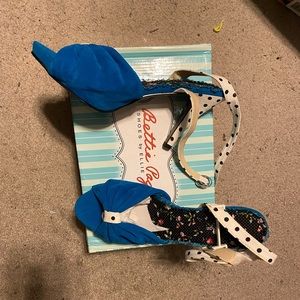 Blue velvet and polka dot vintage style shoes